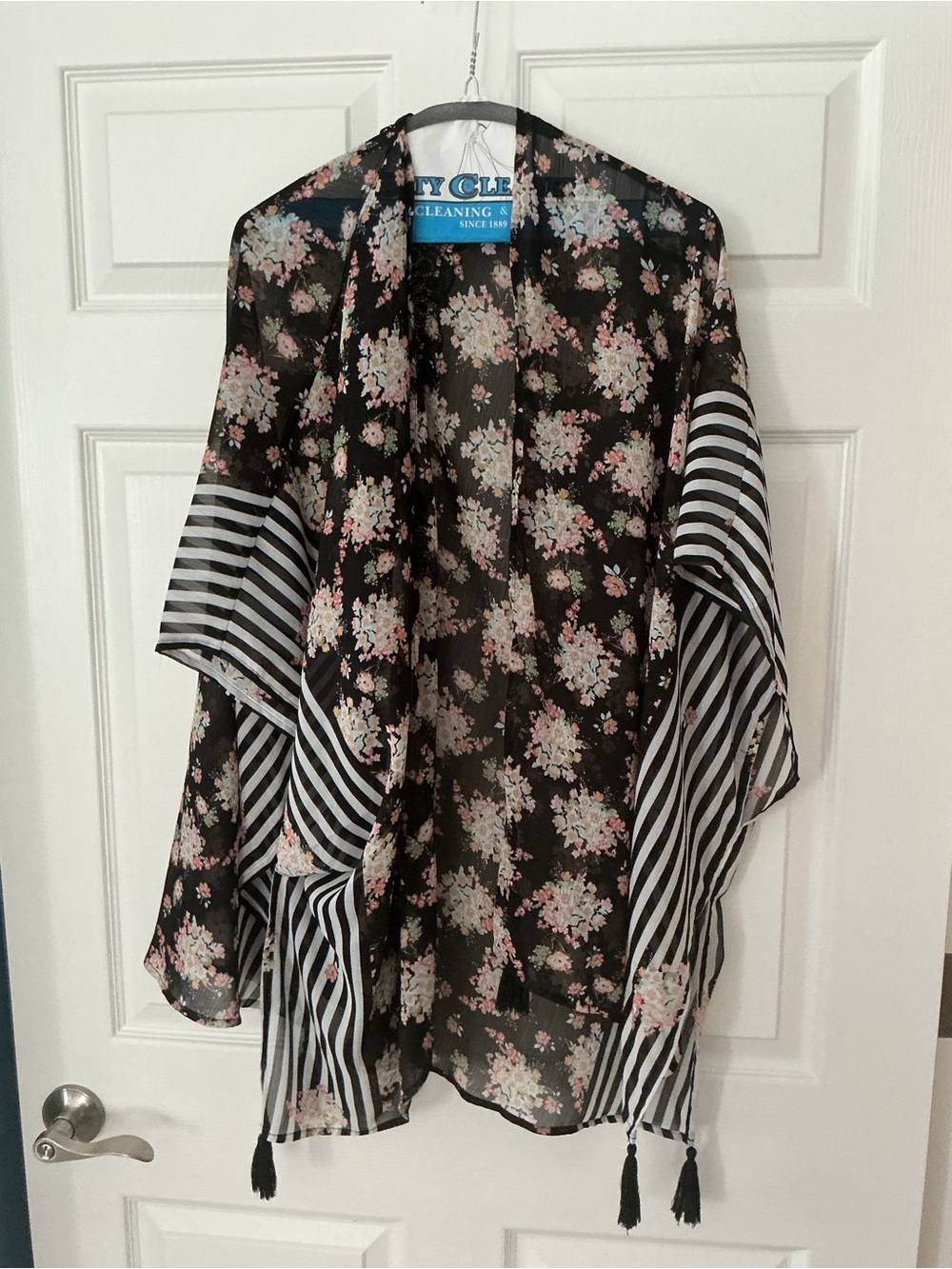 Sheer Black Floral & Stripe Kimono Jacket